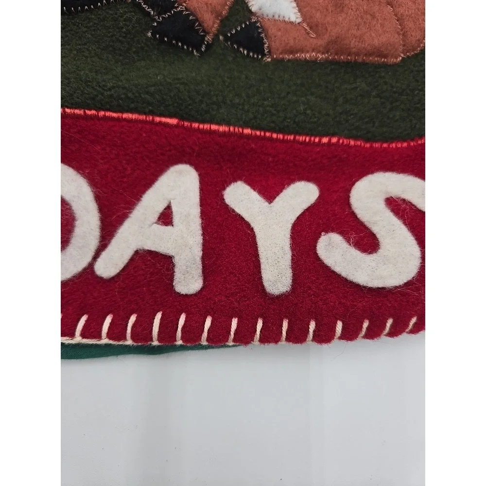 Santa Claus Felt Primitive Folk Handmade Hanging Wall Banner Vtg‎ W/ Rod *READ*
